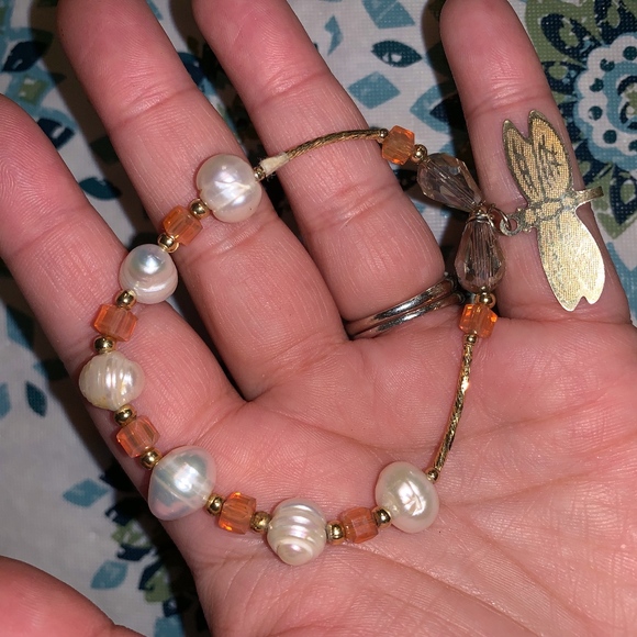 Pearl beaded Dragon fly bracelet - Picture 1 of 6